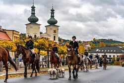 Při Hubertových jízdách do podzimní přírody vyrážejí vyšňoření jezdci i koně